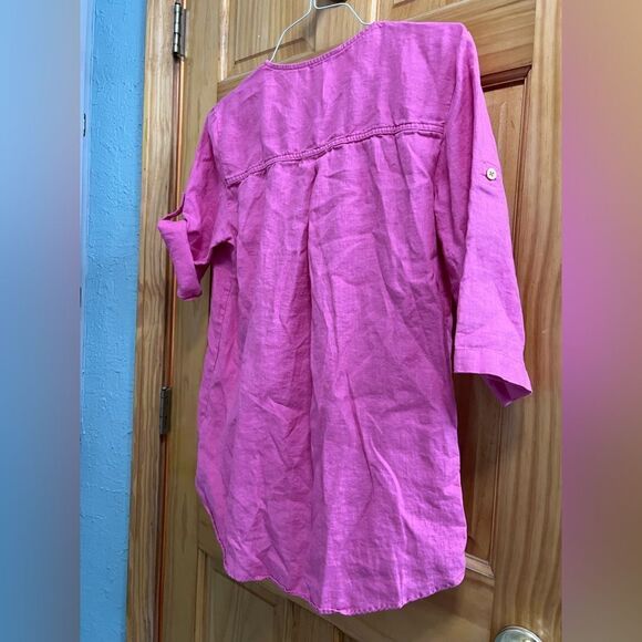 Company Ellen Tracy size M peony color linen half zip blouse - Picture 6 of 8